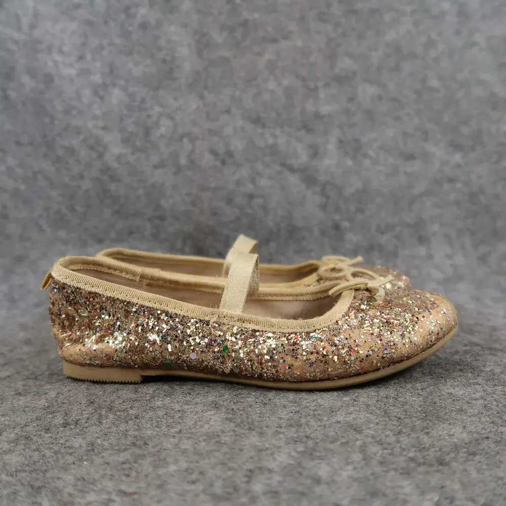 Cat & Jack Shoes Kids 11 Ballet Flats Elastic Strap Glitter Bow Slip On Girls